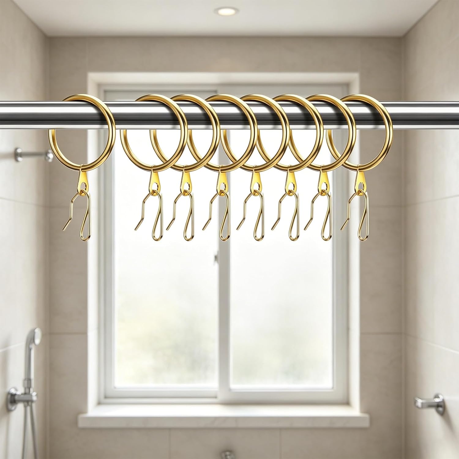 60 Sets Metal Curtain Rings with Curtain Hooks for Drapes and Metal Drapery Pin Drapery Hooks for Window Door Shower Bathroom Rings