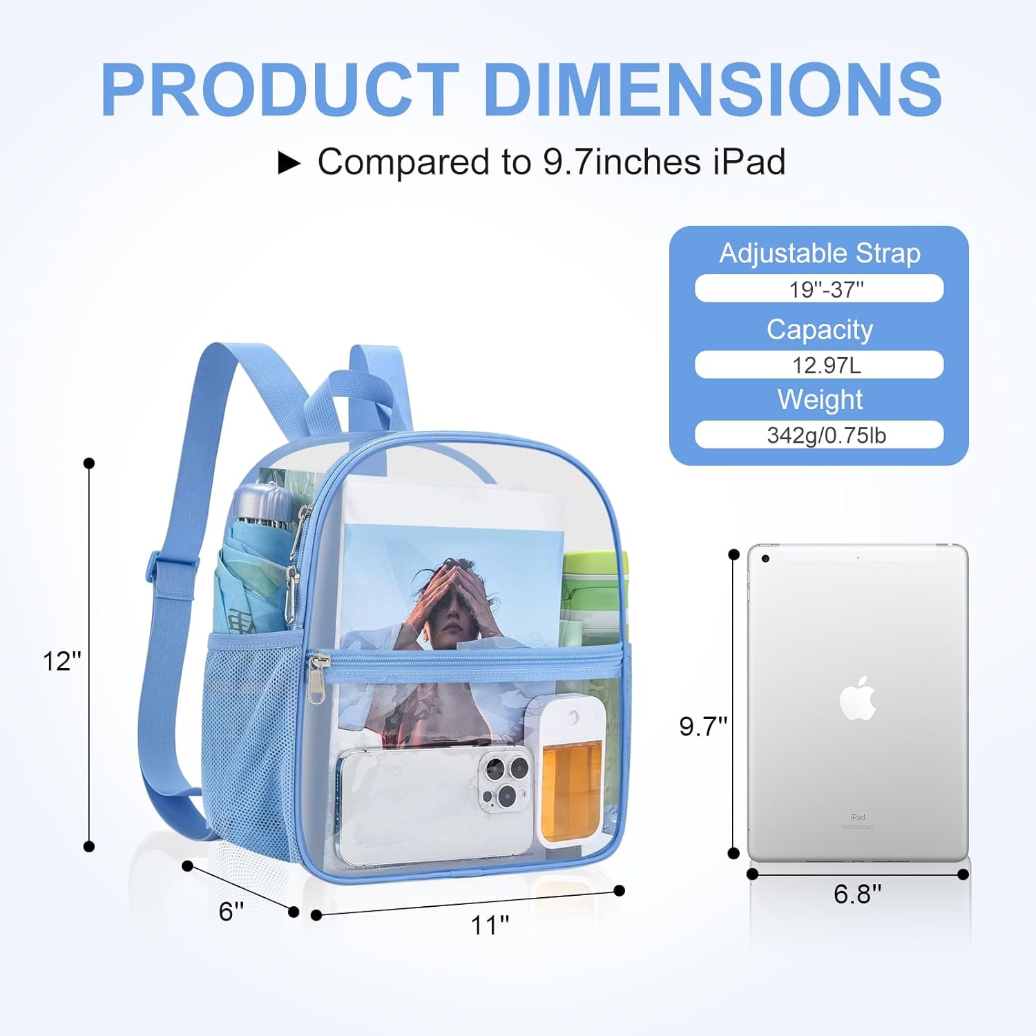 USPECLARE Clear Backpack Stadium Approved 12X11x6, Waterproof Clear Bag Stadium Backpack for Concert Work Sport Event - Image 2