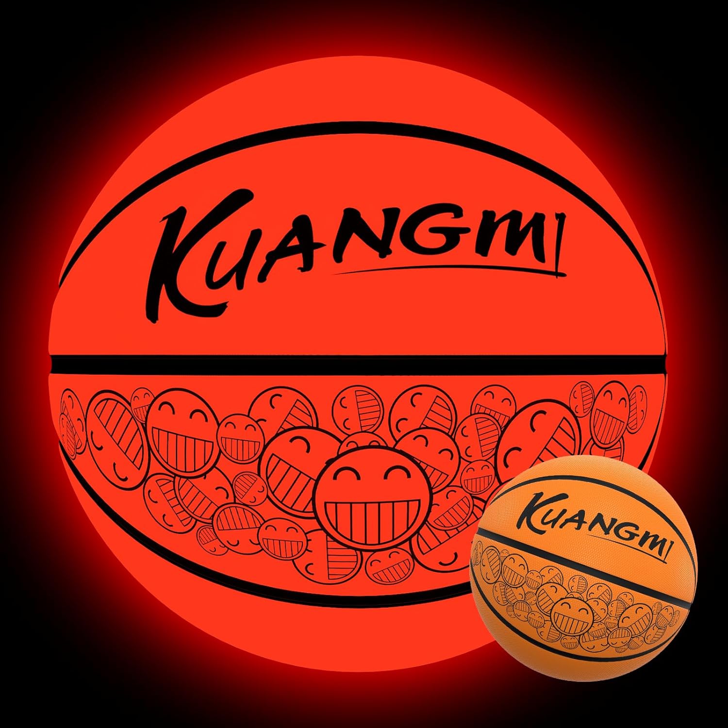Kuangmi Balón de baloncesto con luz LED, brilla en la oscuridad para juego nocturno y canasta de entrenamiento, tamaño oficial 7 (29.5 pulgadas),