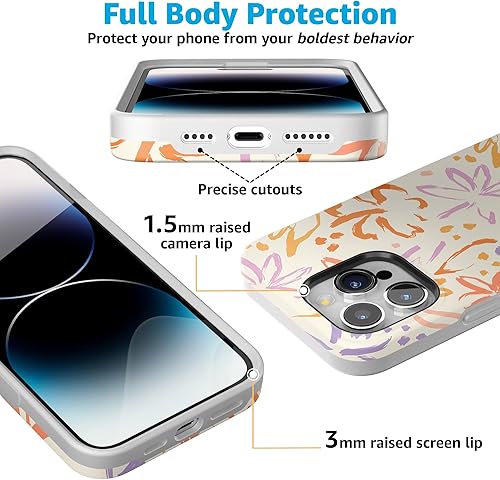 Vista 215 de Casely Funda para iPhone 15 Pro Jardín Secreto Flores mixtas Funda atrevida Compatible con MagSafe y botón de acción Jardín Secreto Floral
