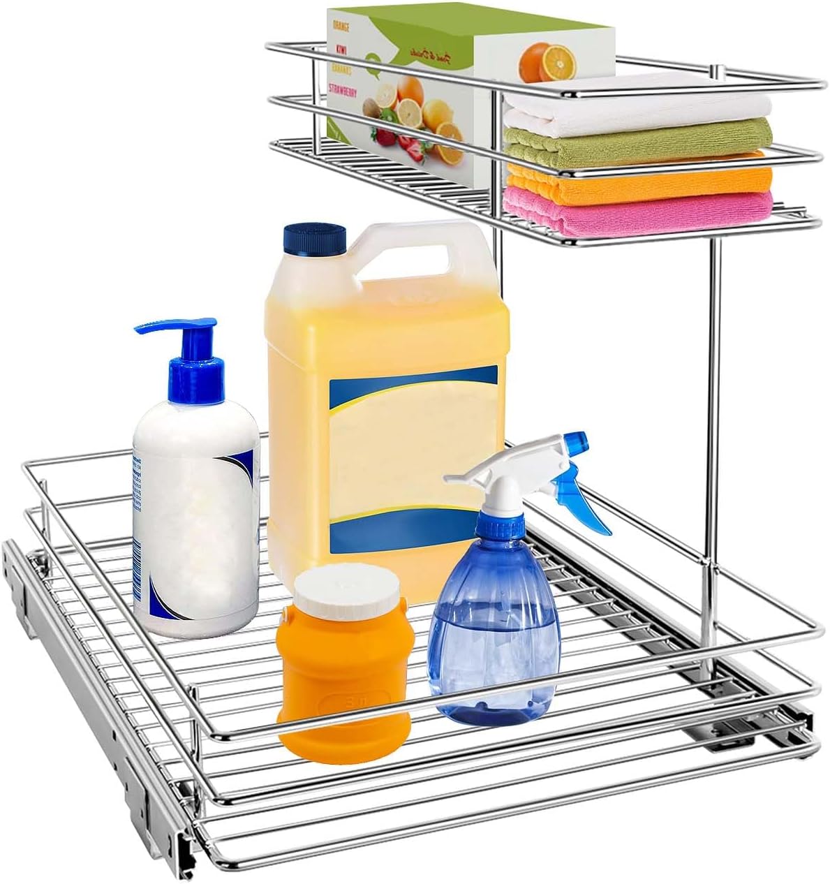 AHNR Pull Out Cabinet Organizer, 2 Tier Under Kitchen Sink Organizers and Storage Cabinet Slide Out Shelves, Pull Out Drawers for Kitchen Cabinets - 12.6W x 16.5D x 13H