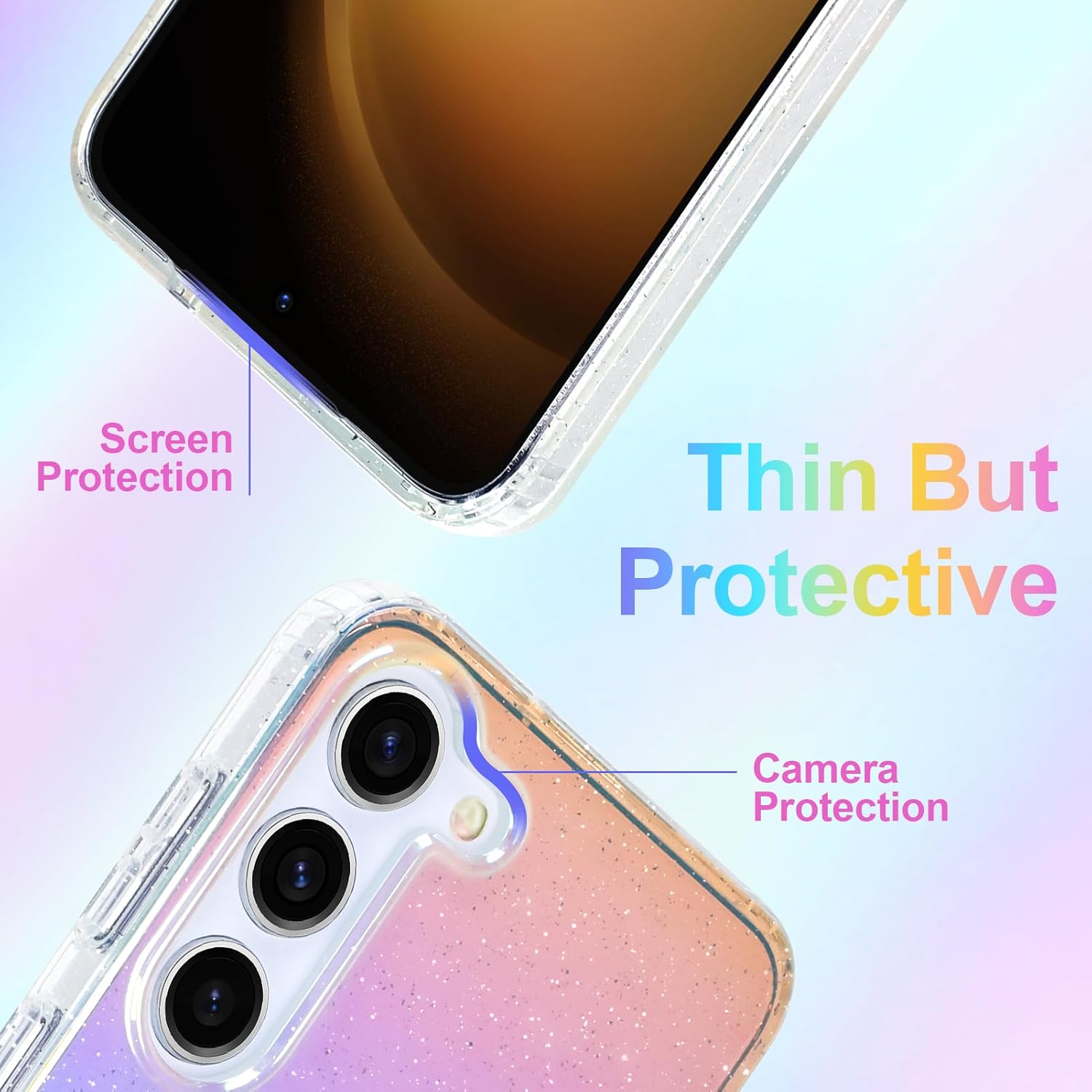 Glitter Case for Samsung Galaxy S23 Plus Case for Women Girls [ Compatible with Magsafe ] Clear Cute Girly Aesthetic Iridescent Rainbow Sparkly Bling Magnetic Phone Cover, Gradient Colors - Image 4