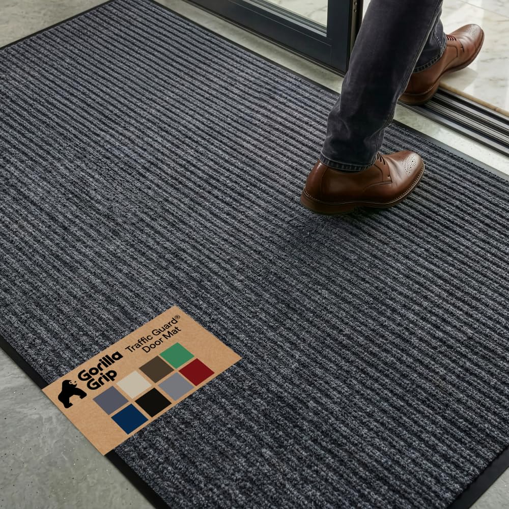 GORILLA GRIP Traffic Guard Indoor Outdoor Heavy Duty Door Mat, 72x48 Gray