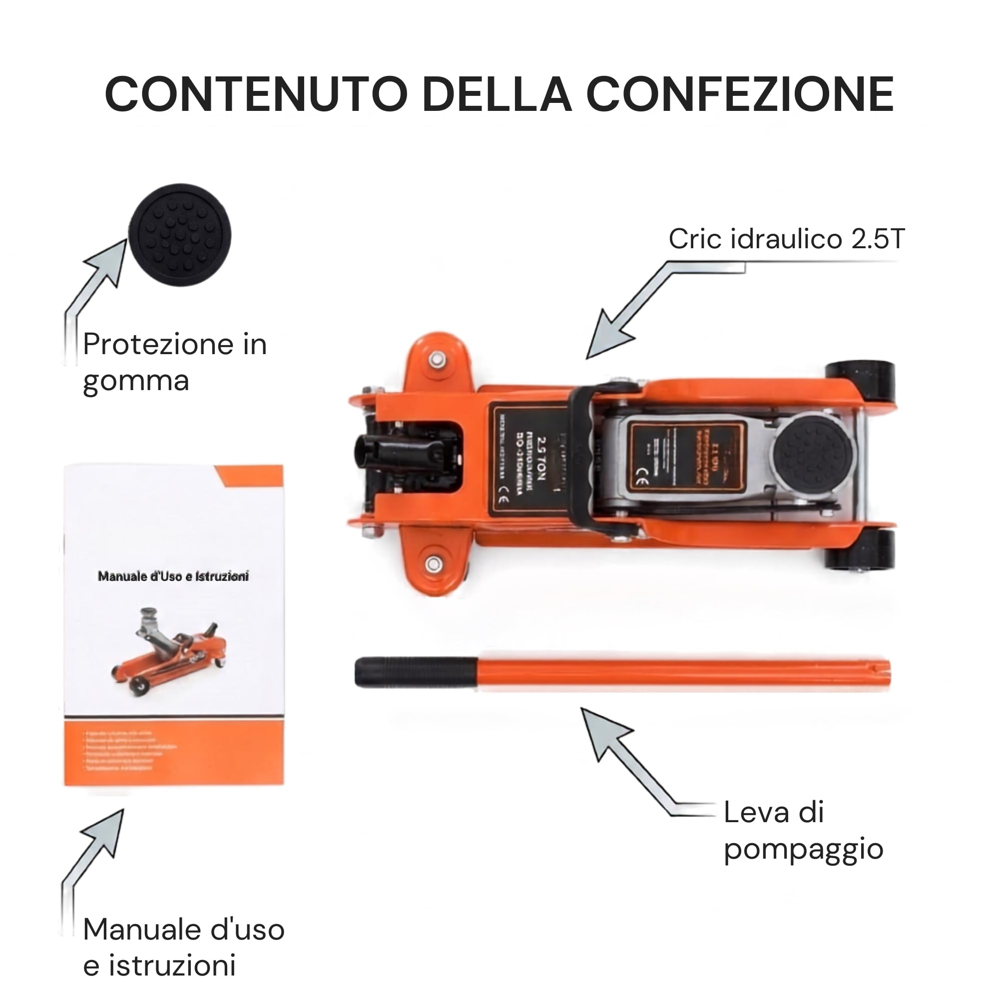 Cric Idraulico Ribassato 2,5T, Sollevatore Auto a Carrello Professionale con Profilo Basso 80-360 mm, Martinetto Idraulico per Cambio Gomme e Manutenzione Veicoli