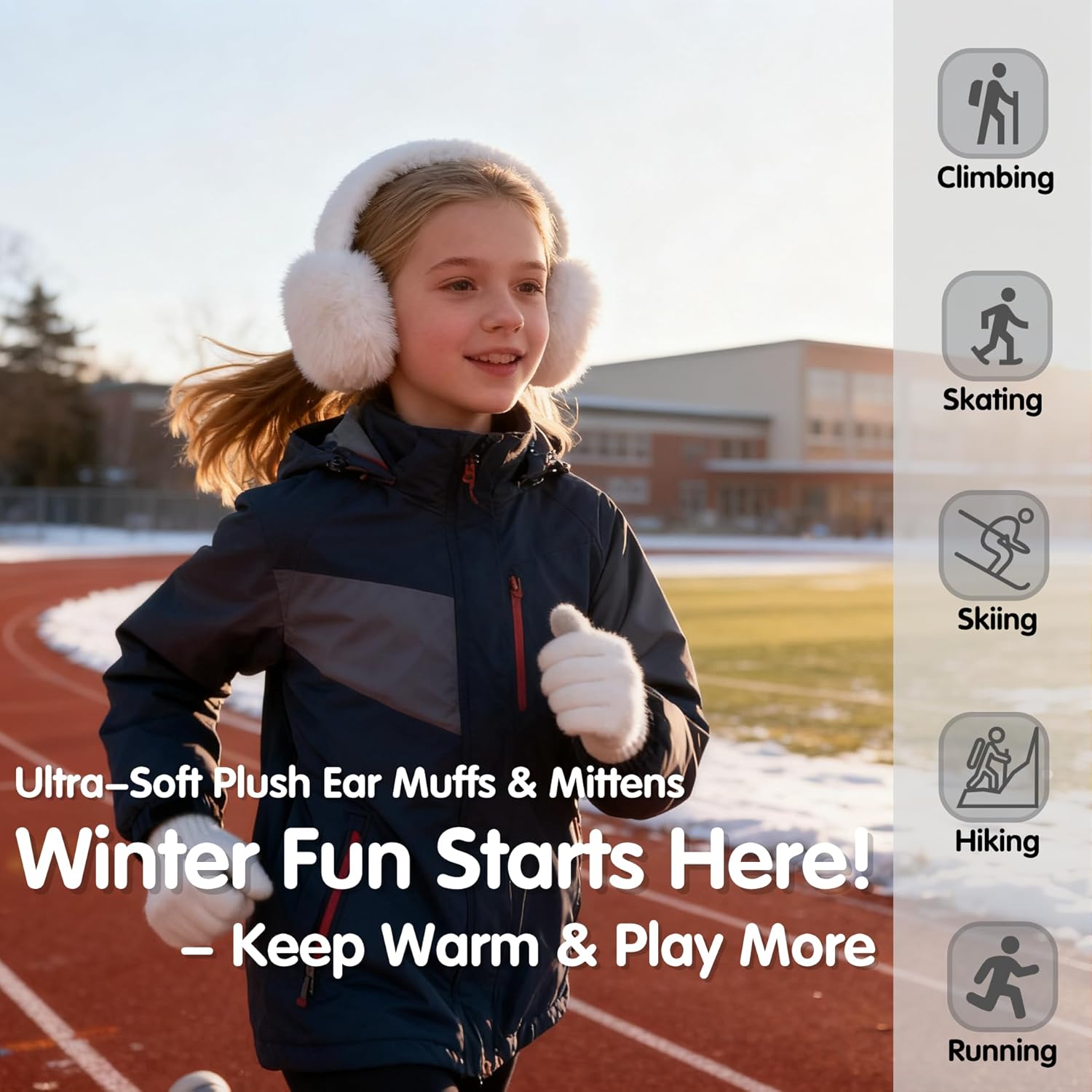 BEARAE Winter Ear Muffs Gloves Set, Fuax Fur Earmuffs with Glove, Foldable Fluffy Ear Warmer Muff for 7-12T Kids Girls Boys - Image 5