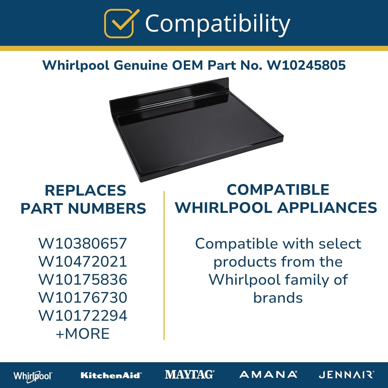 Whirlpool W10245805 Glass Main Top