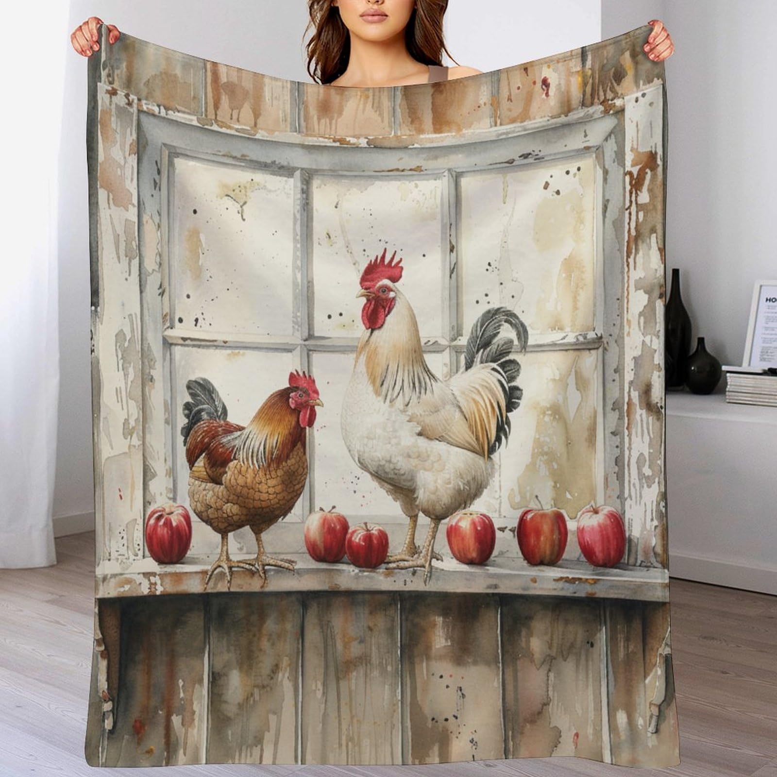 Couverture flanelle asbwuo contre le froid plaid léger motif coq rustique