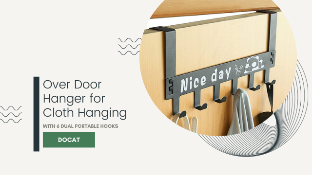 TACYKIBD Over-the-Door Hanger – Heavy-Duty Aluminum With 6 Hooks, No-Drill Adhesive Mount, White, For Towels, Coats, Bags In Bathroom/Kitchen