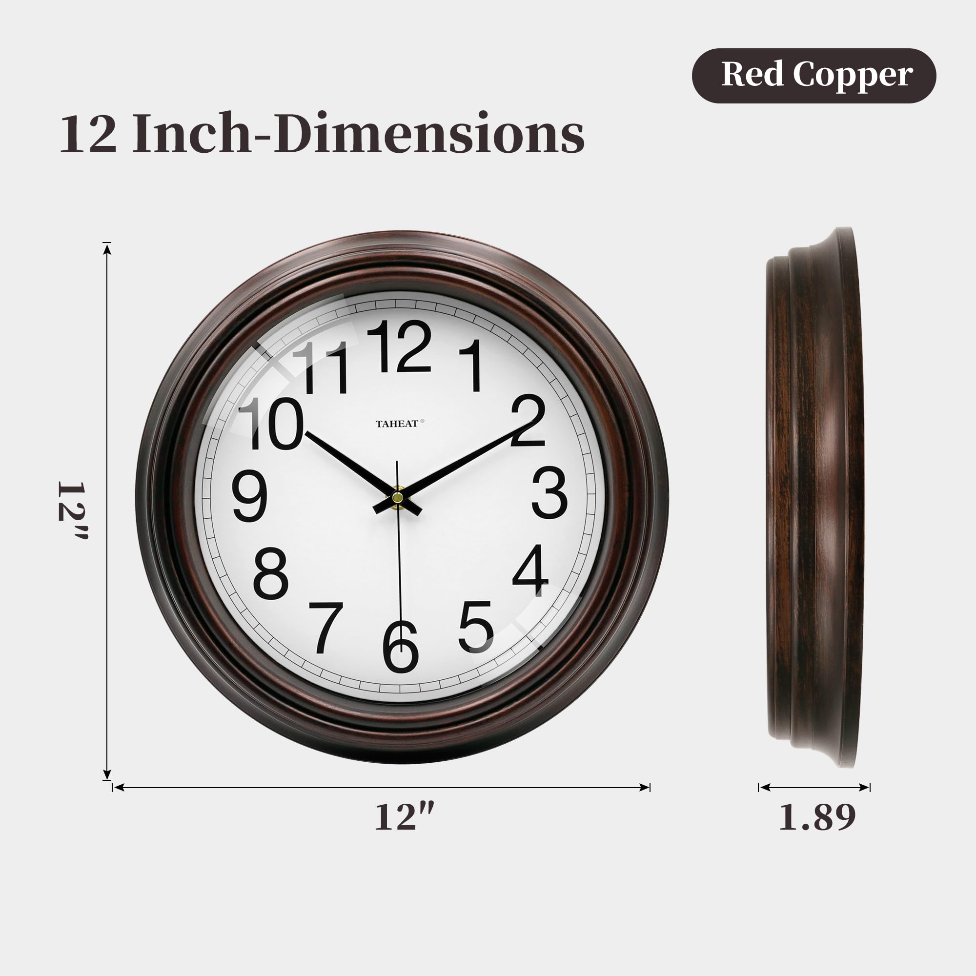 Amazon.com: TAHEAT Vintage Wall Clock, 12 Inch Red Copper Easy to  display picture 1