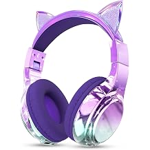JYPS Kids Headphones Wireless, Cute Metallic Look, Bluetooth 5.3, Safe Volume 75/85/94dBA, 60H Play Time, Stereo Sound, Type-C Over Ear Toddler Headphones for Kids iPad/Kindle/Tablet cat, purple