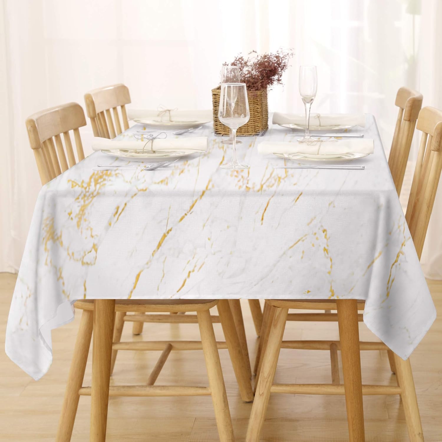 FFFASFY Grey Gold Table Cloth Wipe Clean Rectangle 140x180 cm, Washable Wipeable Marble Tablecloth, Waterproof Dining Table Cover for 4-6 Seater Kitchen Outdoor Indoor Party Tabletop Decoration