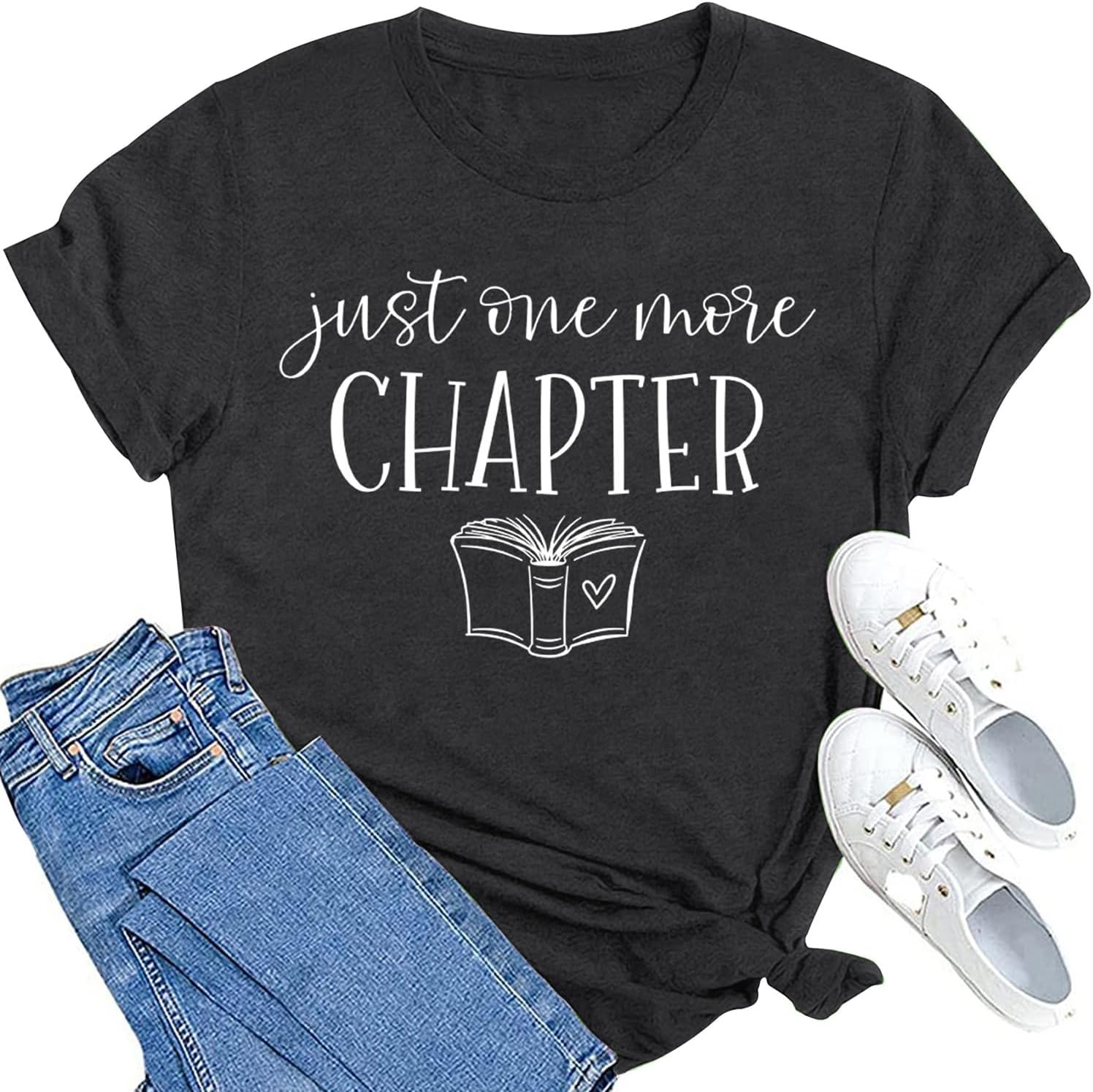 MAIHUN Reading Shirt for Women Book Lover Teacher Tshirt Just One More Chapter Bookworm Tee Top