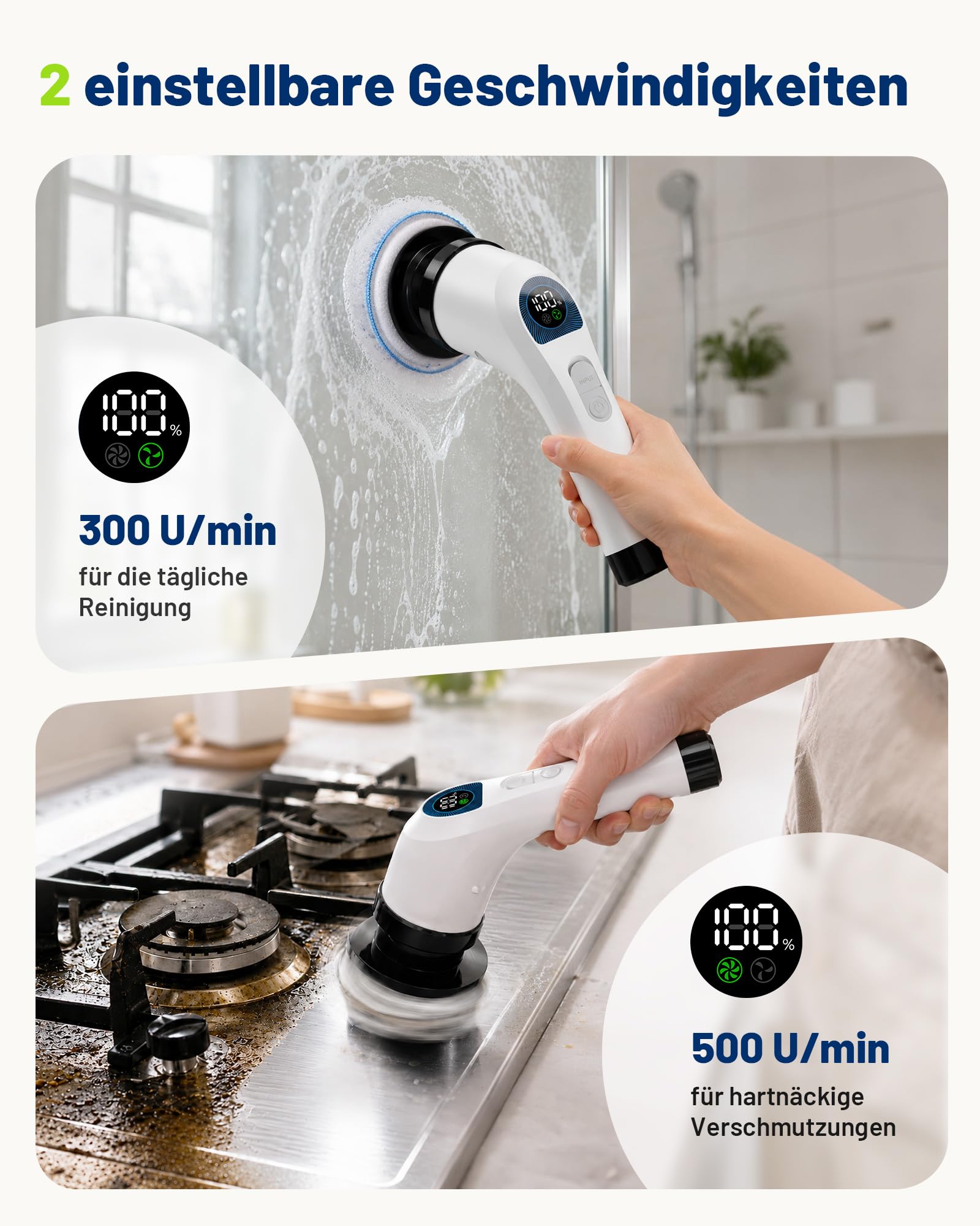 KAUGIC Cepillo de Limpieza eléctrico para baño, inalámbrico, 7 Cabezales