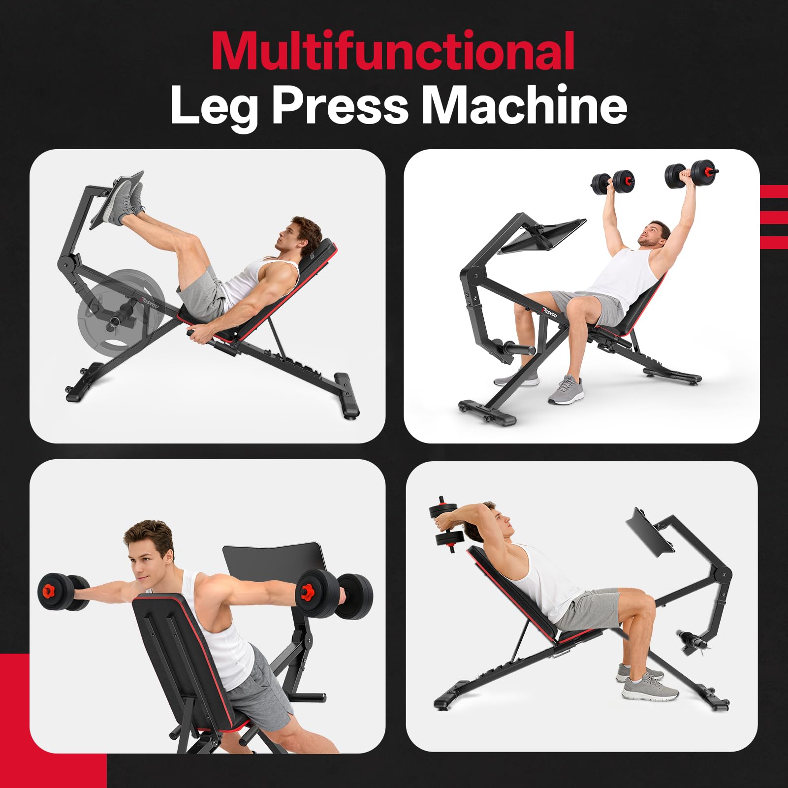 PASYOU Máquina De Extensión De Piernas con 7 Respaldos Ajustables, Prensa De Piernas para Gimnasio En Casa, Capacidad De Peso De hasta 500 KG, Banco De Pesas con Flexiones De Piernas