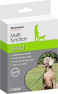 Rosewood 6-in-1 Multi-Function Nylon Double Ended Dog Leash for Training, Close Control and Walking Two Dogs, 45 Inch, Black