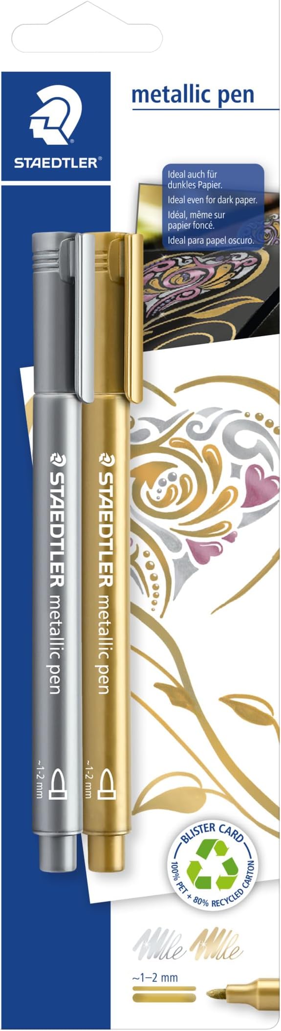 STAEDTLER 8323-S BK2 Metallic Marker Pens - Gold/Silver (Pack of 2)
