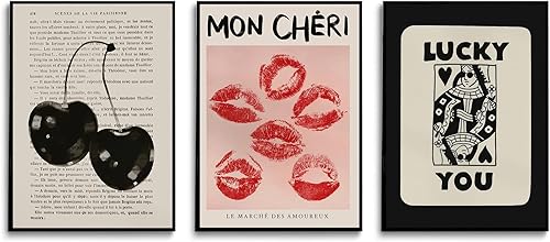 LYPHNX Póster retro de moda para pared, diseño de labios rojos cereza Y2k, lienzo Funky Luck You Poker, pintura vintage preppy para decoración de
