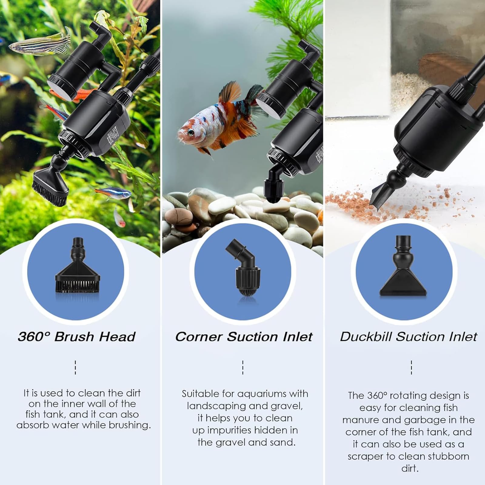 Aspiradora Eléctrica para Acuario, 36W, Sifón 6 En 1 Kit De Limpiador De Grava para Acuario, Juego De Limpieza para Cambio De Agua, Lavado De Arena, Grava Y Suelo