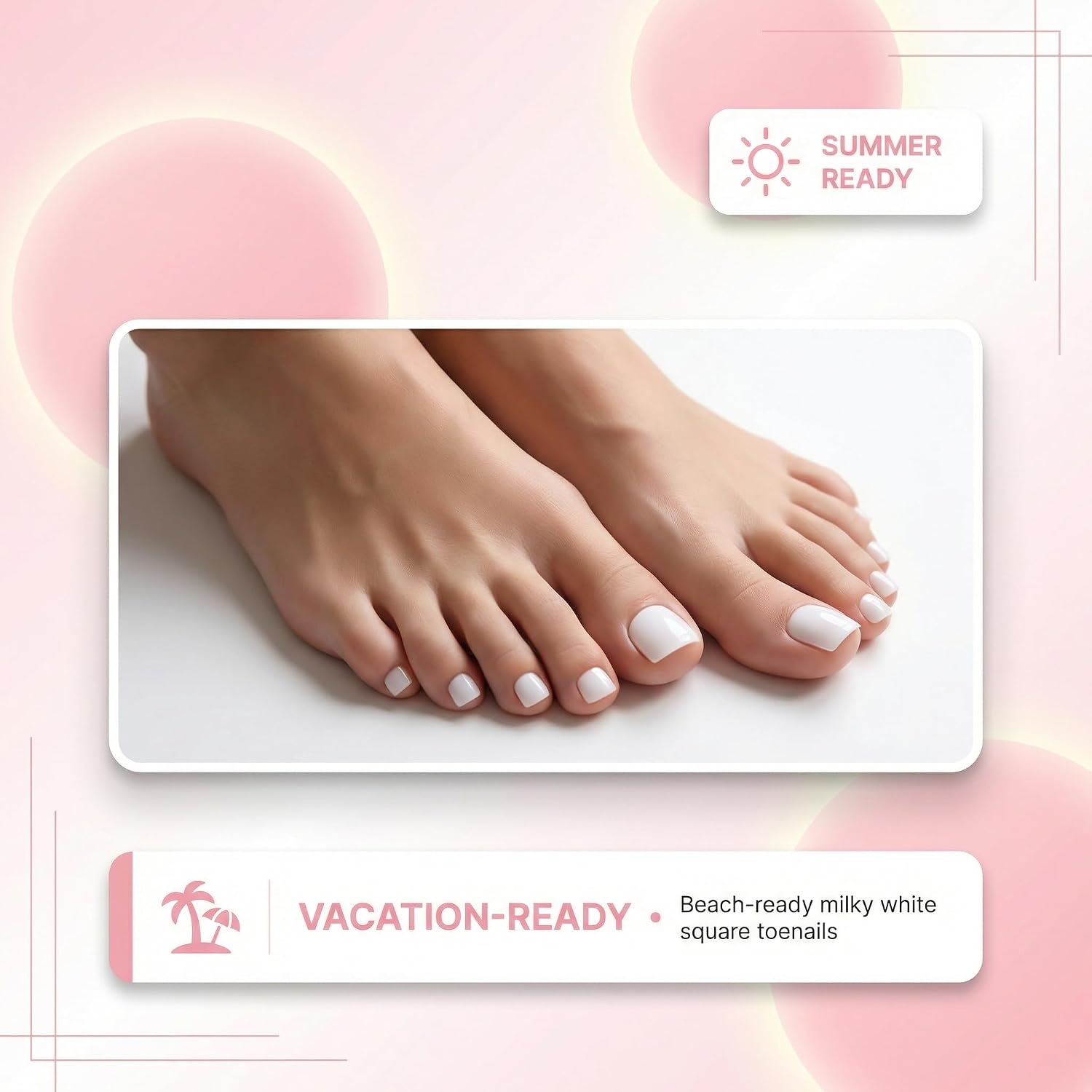 PURE MILKY WHITE Toe Nail Press Ons, 150PCS Square Full Cover Soft Gel Toe Tips, 15 Sizes Pre-Shaped Press On Toenails for Wide Toenail Beds, DIY French Pedicure & Salon