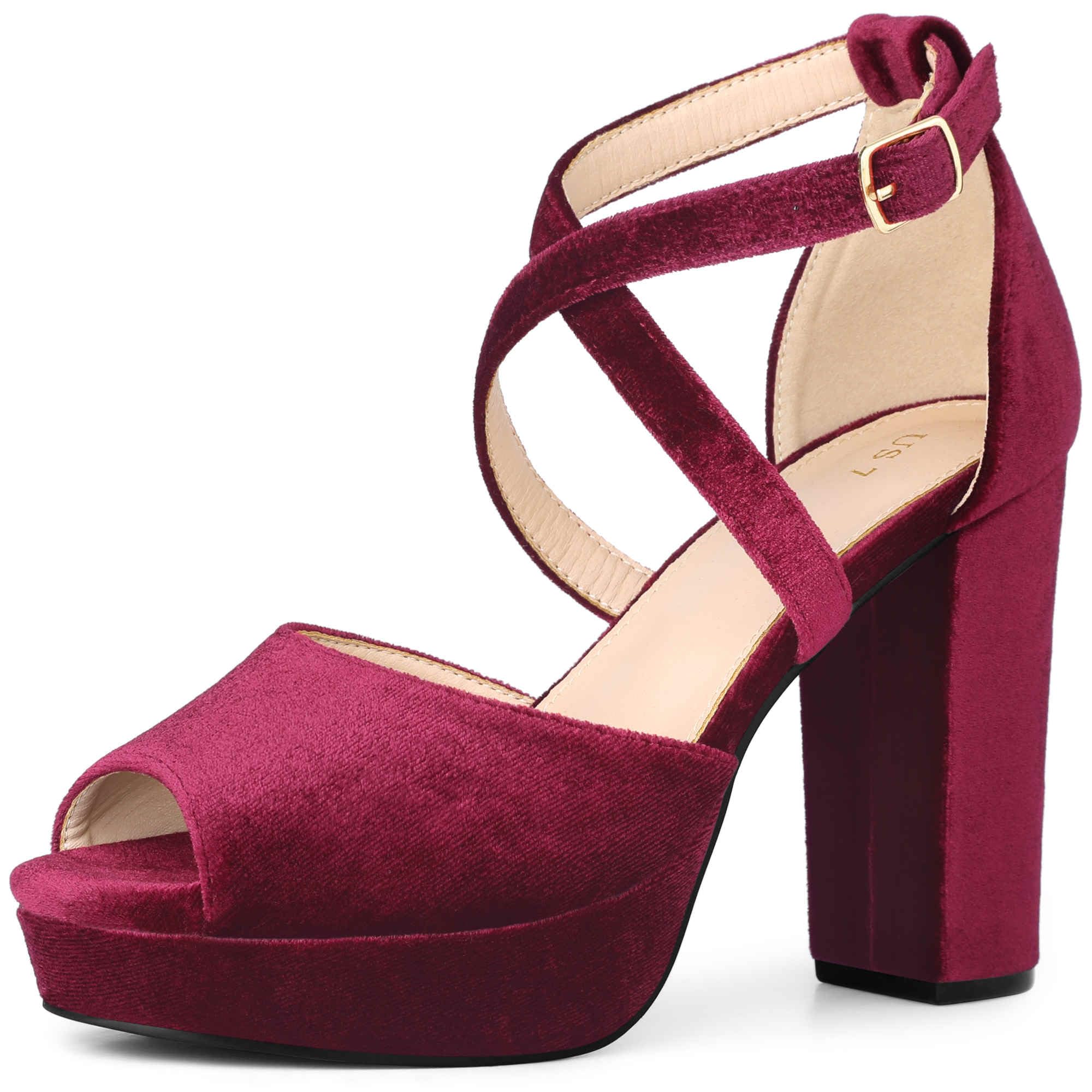 Perphy Peep Toe Pumps Samt Blockabsatz Plateau Sandalen für Damen