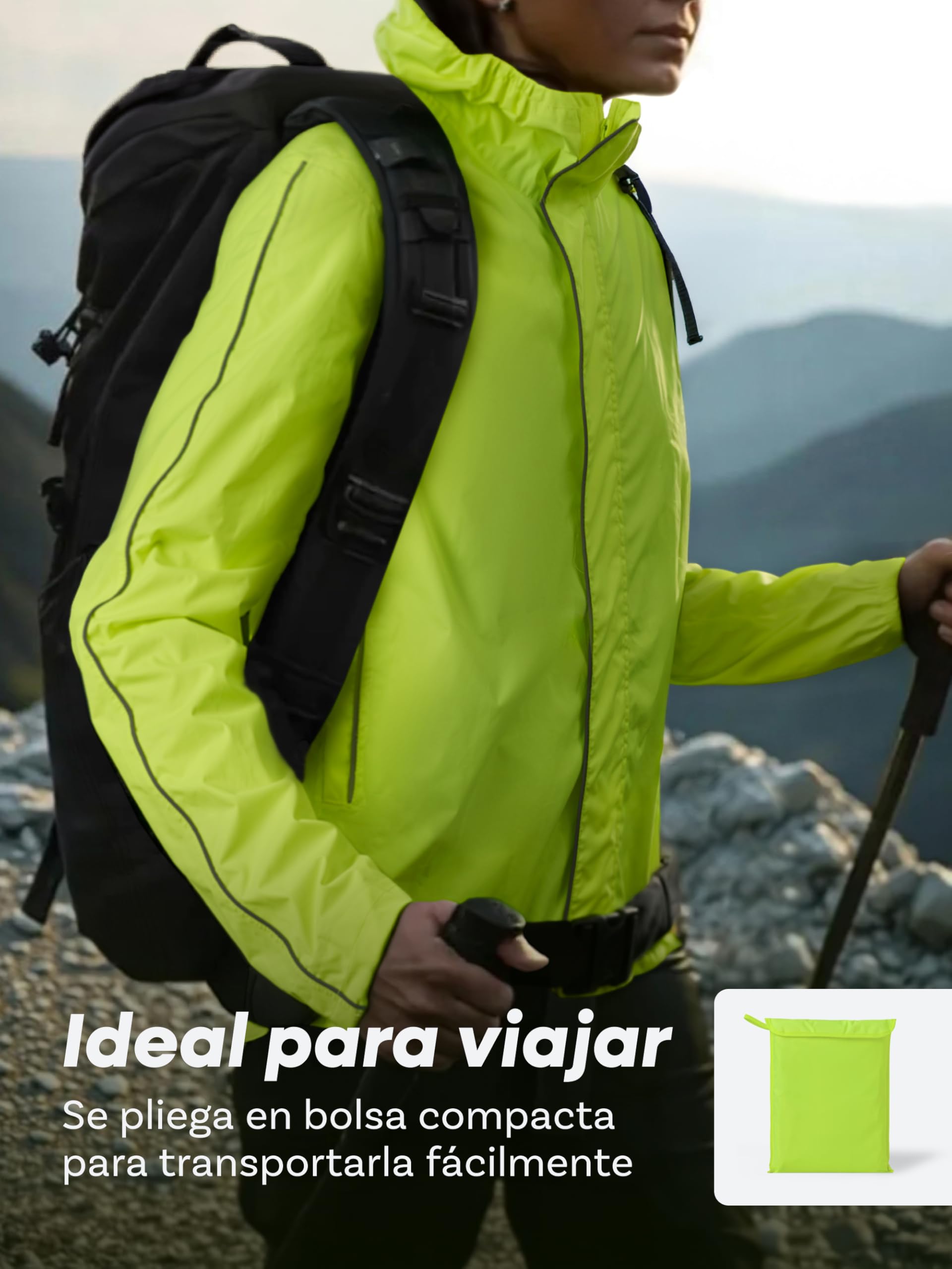 Chaqueta Ciclismo Hombre Mujer Impermeable Transpirable Lluvia Reflectante Capucha Bolsillo Trasero