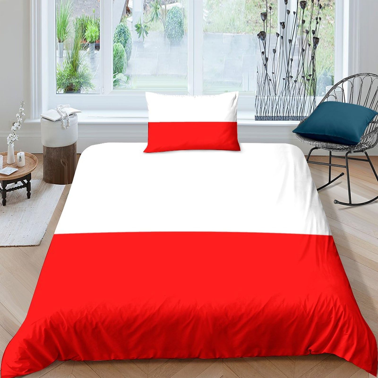 Aaharya Flag Of Poland Duvet Cover 3D Pattern Printe Quilt Cover Set For Kids Childs Adults, Soft Microfiber National Flag Bedding Set Single（135X200cm）