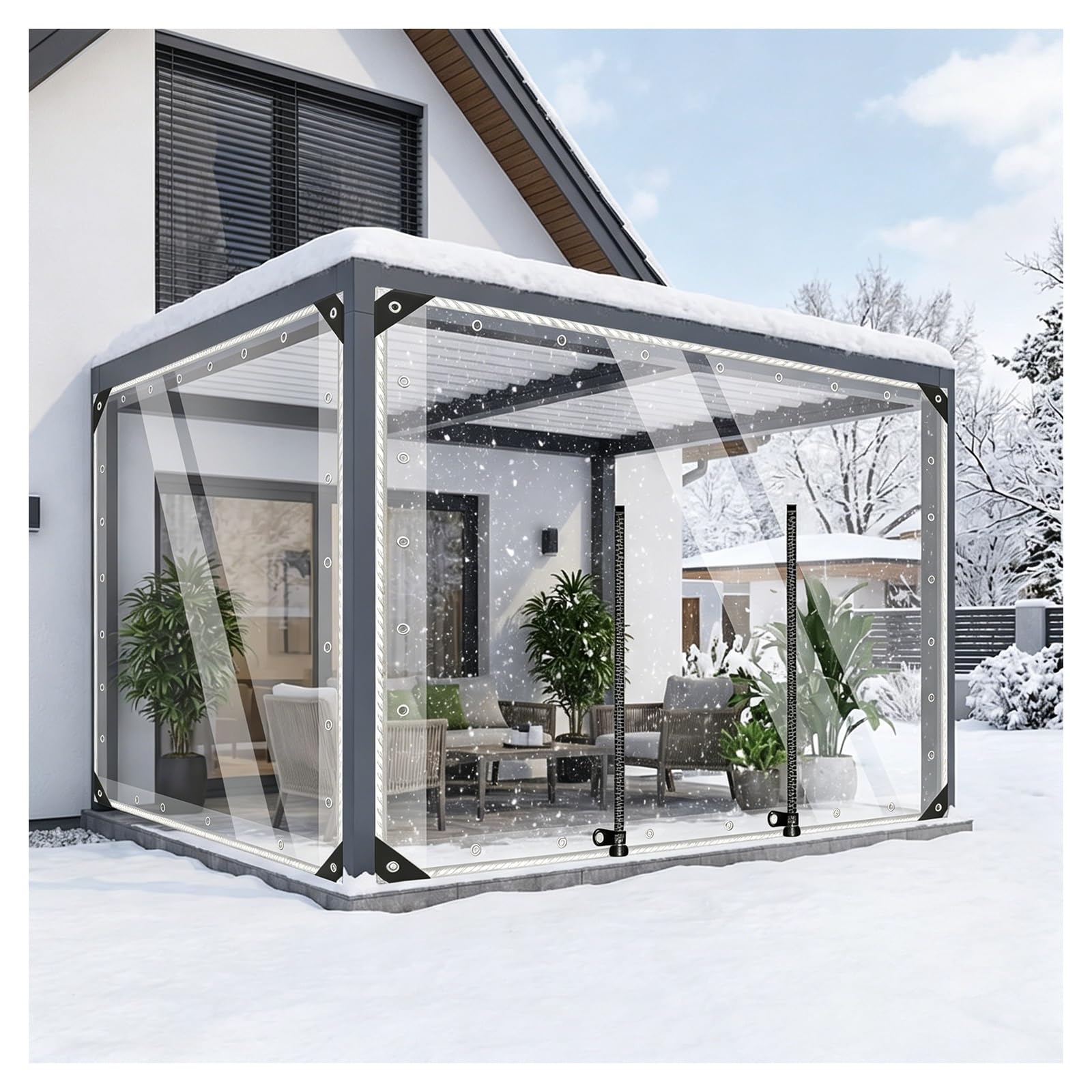 Clear pvc waterproof tarp with zipper，clear tarpaulin waterproof heavy duty，clear tarp with grommets，clear vinyl tarp，enclosure for outdoor patio，awning tarpaulin(H2.4xW2m/H7.8xW6.5ft)