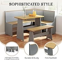 Vista 6 de Breakfast Nook Corner Dining Table Kitchen Bench Chair Set, Space-Saving 3-5 People Seat Reversible L-Shape for Family Home Grey Wood