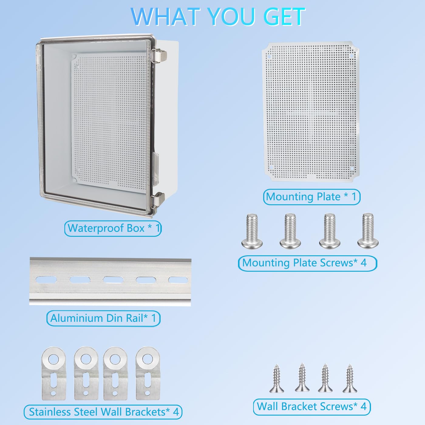 Outdoor Waterproof Box,IP67 ABS Junction Box Electrical Enclosure with Stainless Steel Latch, Hinged Cover Electric Box with Wall Brackets 13.8" Dx9.8 Wx5.9 H