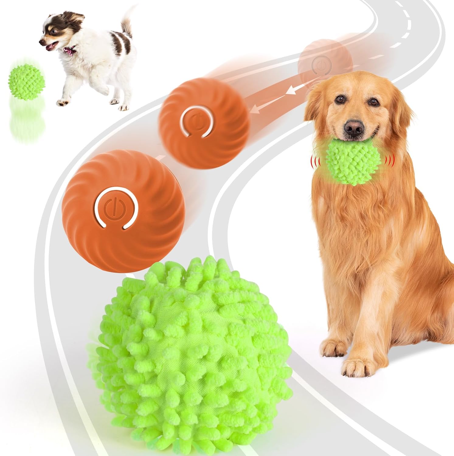 Interactive Ball for Canine, Automated Transferring Canine Toy Ball with Cowl, Bouncing & Rotating Electrical Pet Balls for All Breed Sizes Canine, Interactive Rolling Balls Canine Toys to Preserve Them Busy (Inexperienced)