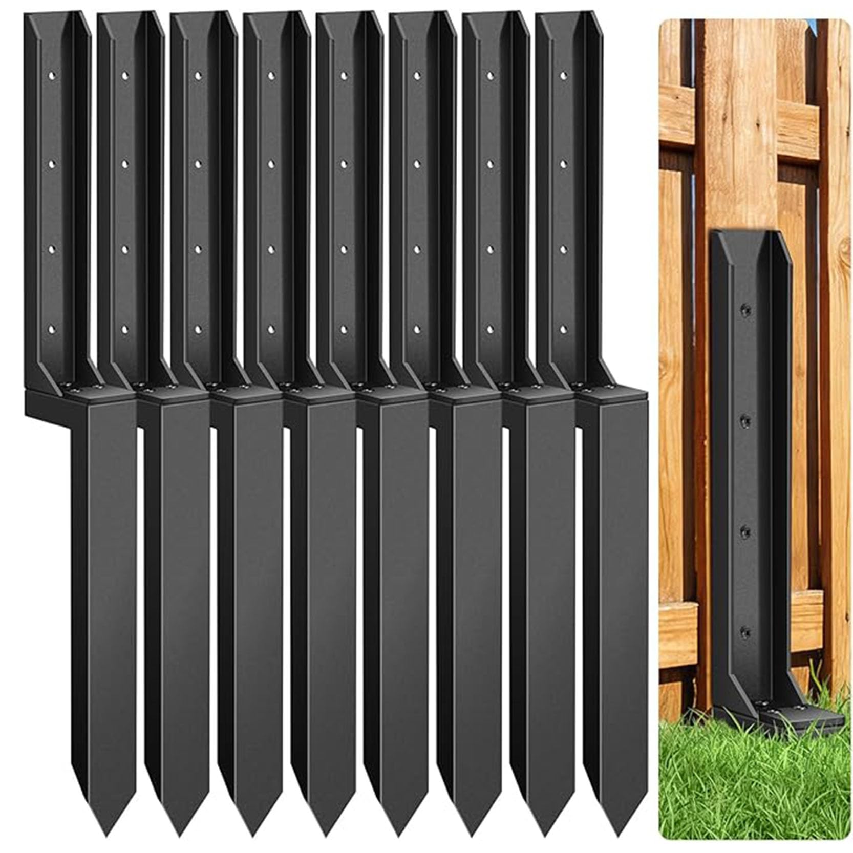 LQSYBHD Fence Post Anchor Repair Kit Heavy Duty Ground Spike Heavy Duty Steel Fence Post Fixer Anchor Ground Spike for Repair Tilted or Broken Wooden Fence Posts(Size:8pcs)