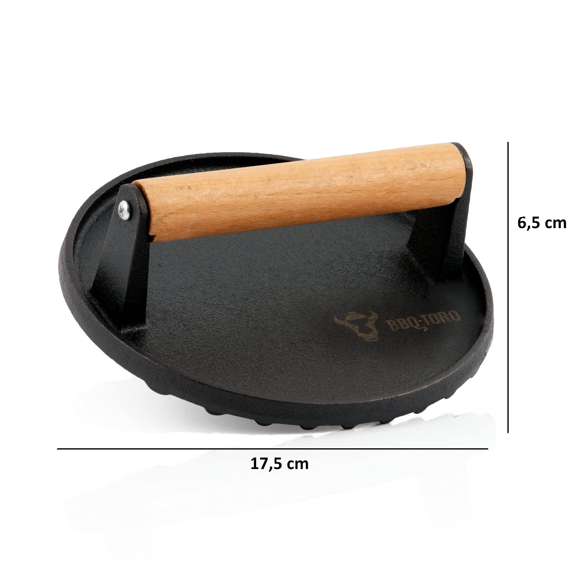 BBQ-TORO Cúpula de Fusión de Acero Inoxidable | Ø 31,5 cm | con Prensa de Carne Redonda de Hierro Fundido | Campana para Hamburguesas
