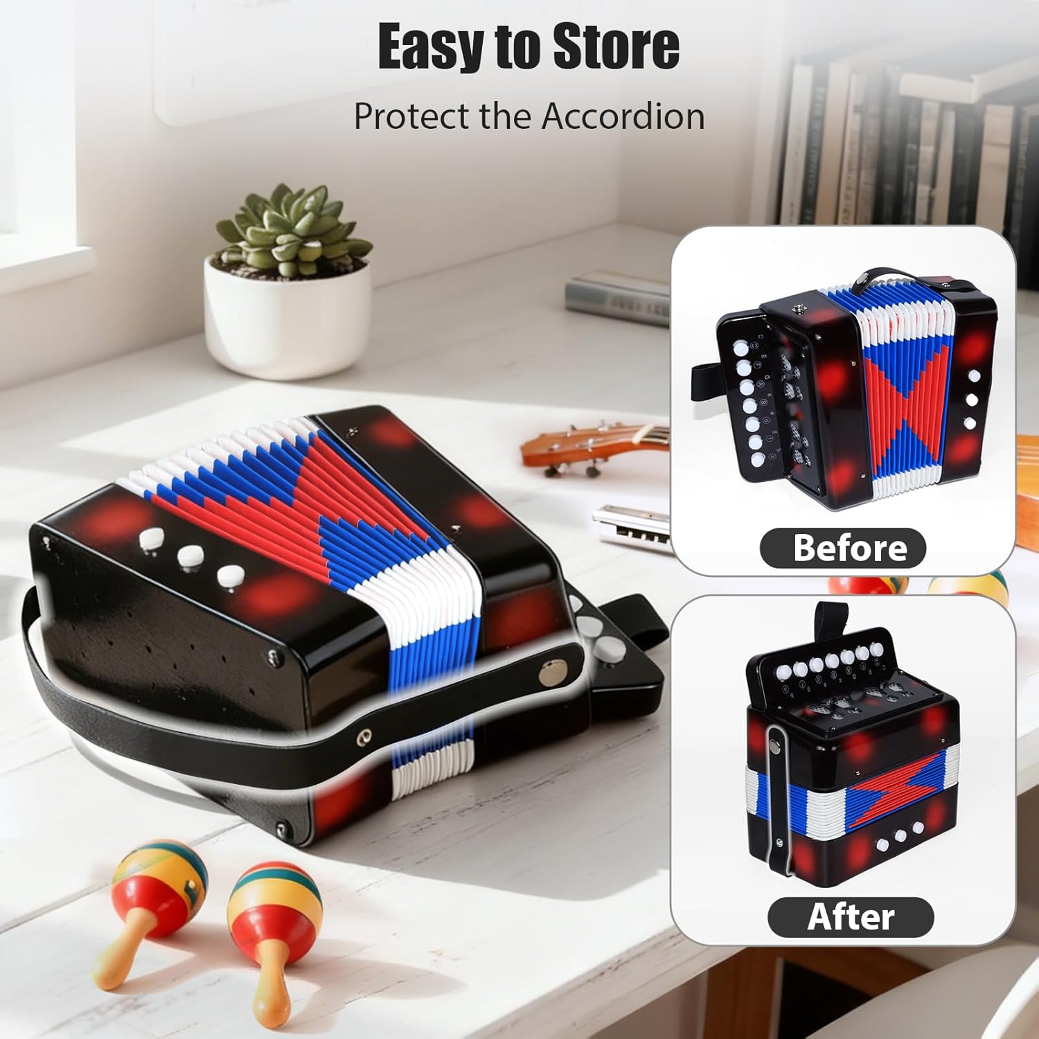 AZEAM Kids Accordion, Toy Accordion for Ages 3 5 9 7 10 12 Child Children Toddlers Beginners Kids Musical Instruments 10 Keys Button Small Lightweight for Boy Girls Christmas（Black）
