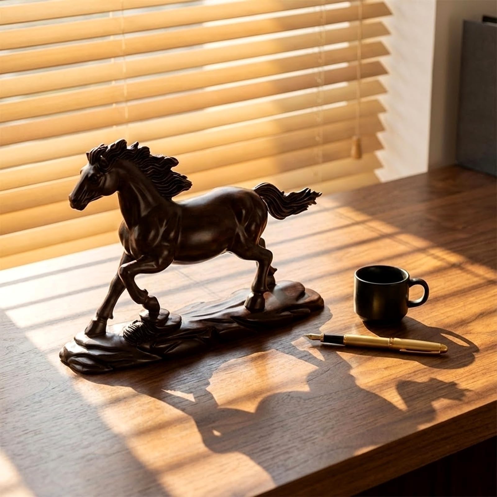 Amazon.co.jp: LOGOFUN 木製馬の置物 木製 干支 馬像 中国の馬の彫刻