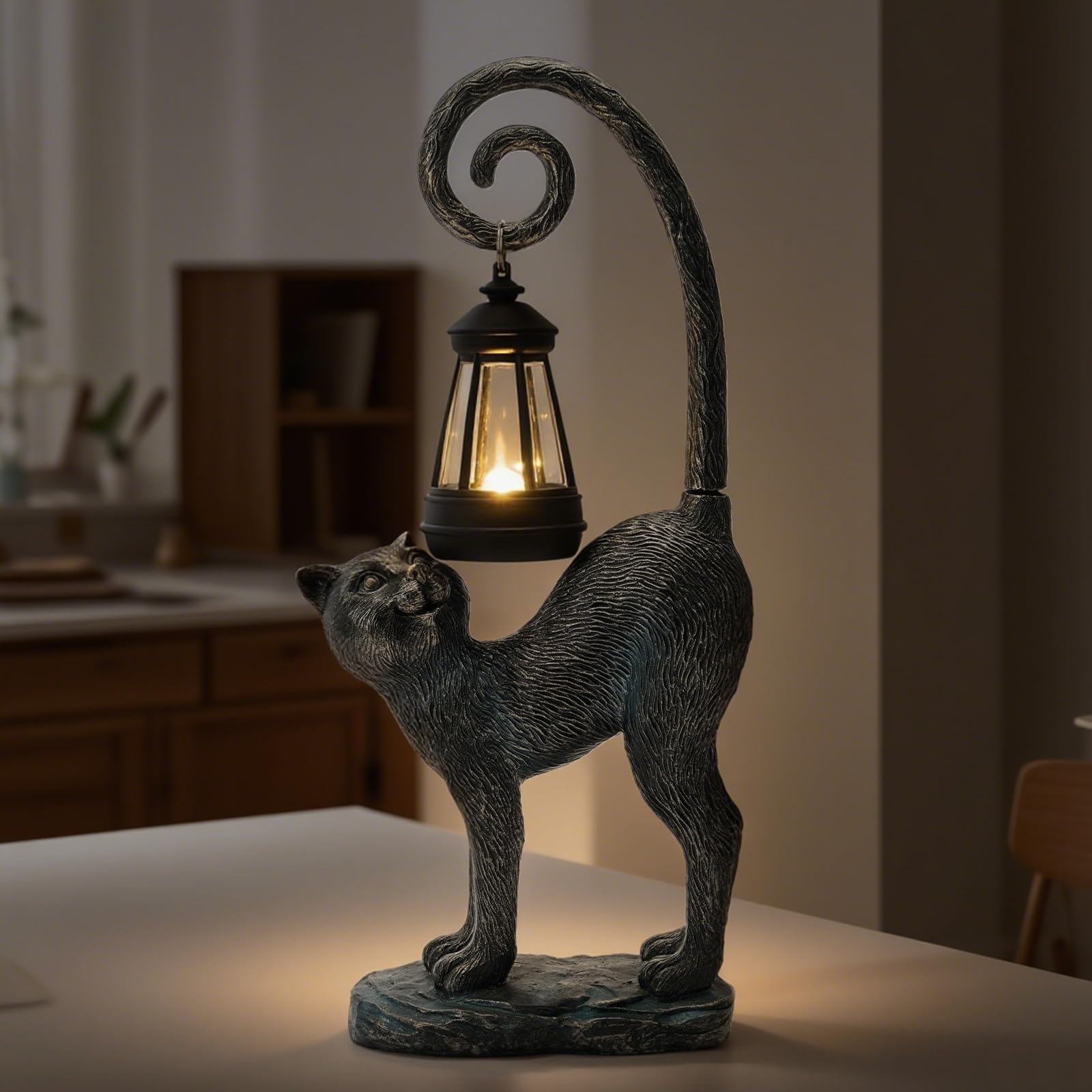 Statue solaire de jardin en forme de chat avec sculptures lumineuses LED étanches, statues mignonnes pour étang/cour, décoration extérieure, maison, pelouse, terrasse, animal en résine, cadeau