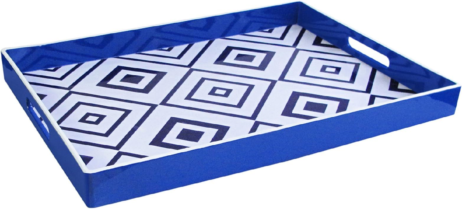 Accents by Jay Tray, Geometric, White with Blue