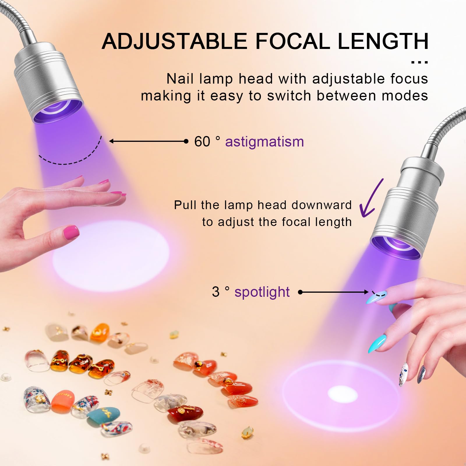 Lámpara de uñas con control de pie, luz LED UV de cuello de cisne para uñas de gel, lámpara de gel X de secado rápido para el hogar, bricolaje, manicura, alimentación USB (plateado)