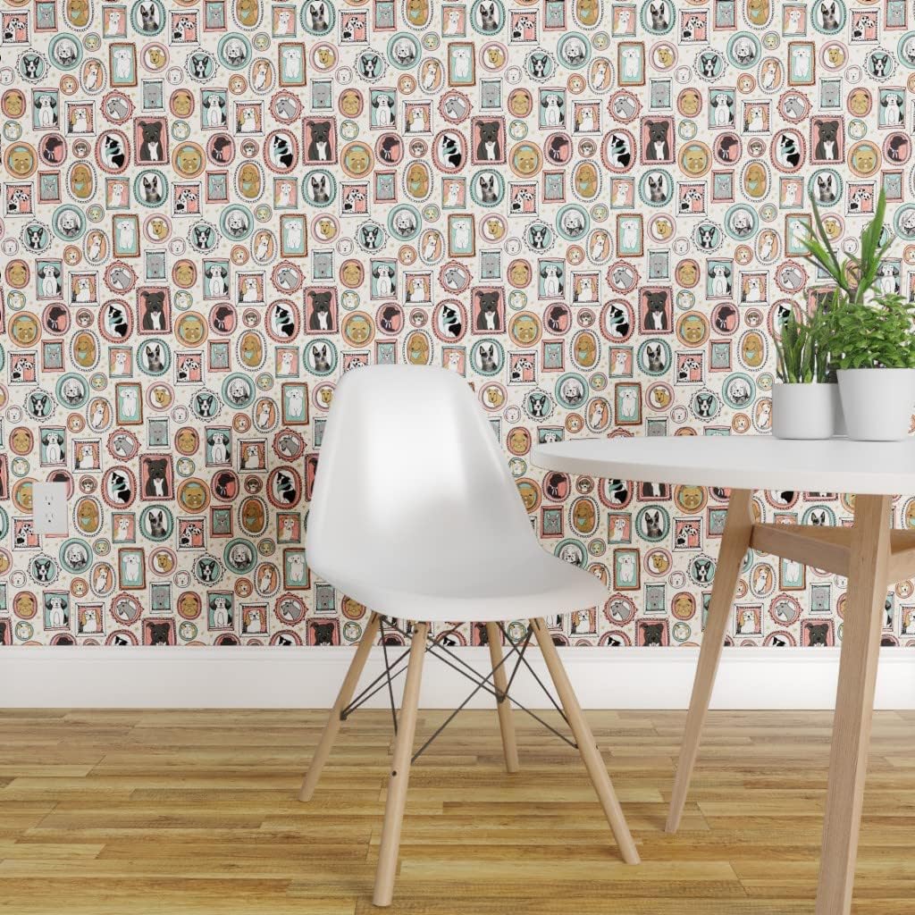 Buy 2 get 3 Spoonflower Peel and Stick Removable Wallpaper, Dog Pet Picture Frame Doggo Cute Dogs Illustration Year Print, Self-Adhesive Wallpaper 24in x 108in Roll