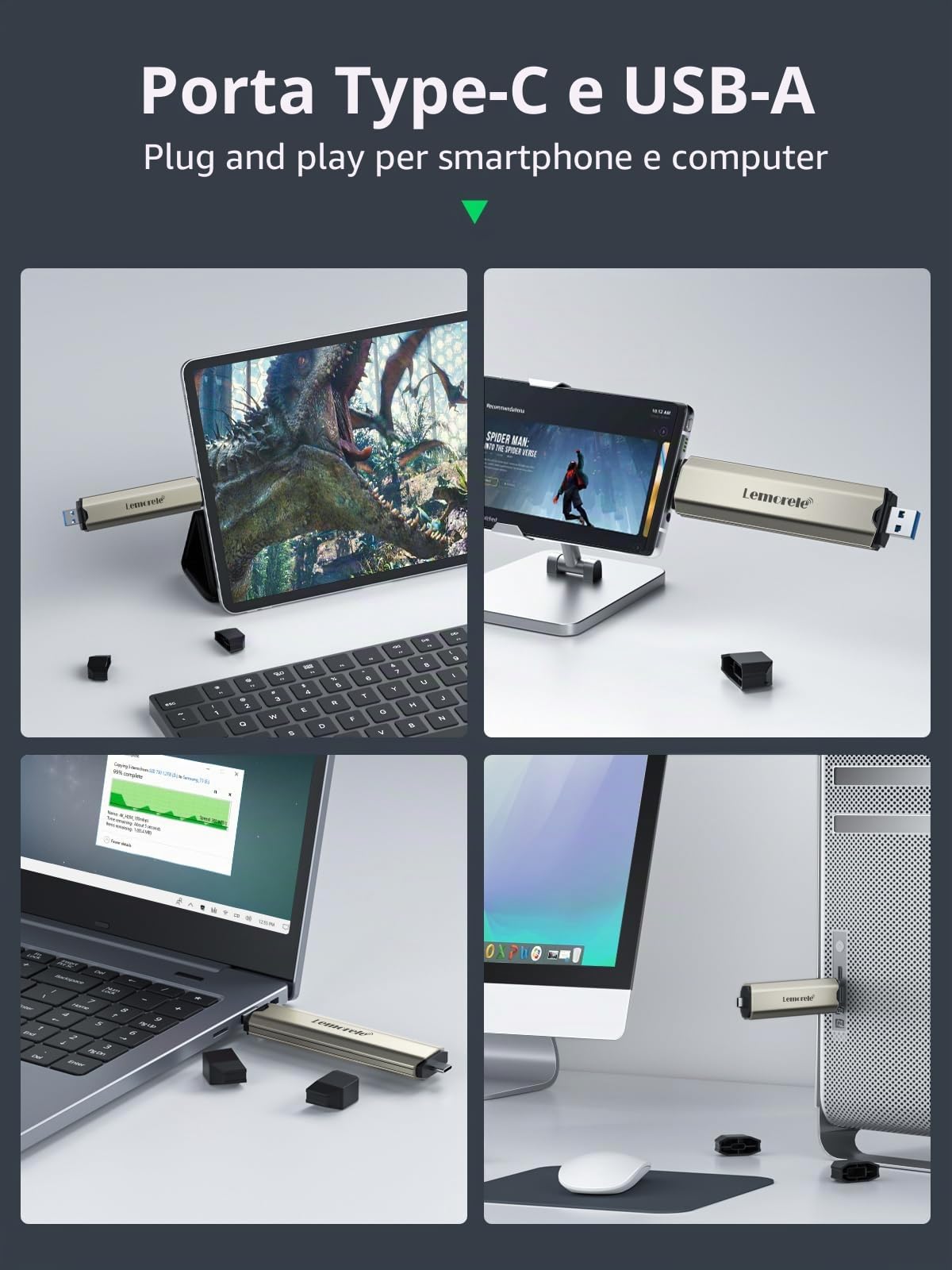 Lemorele SSD Case, Hard Disk Enclosure M.2 NVMe PCIe, USB C 3.2 Gen 2 10Gbps UASP, M.2 USB Adattatore per 4TB M Key/M+B Key 2230/2242/2260/2280 SSD, Supporta iOS, Android, Linux, Windows, MacOs