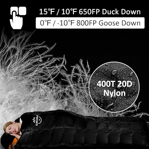 Miniatura 2 de -10F 0F 10F 15F Down Sleeping Bag for Adults,800650 Fill Power,Ultralight Wearable 4 Season Cold Weather Rectangle Sleeping Bag for Camping