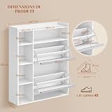 HEXCELEN Meuble à Chaussures Entrée avec 2 Portes, Armoire à Chaussures, 5 Compartiments, Séparateur Réglables, 8 à 12 Paires, pour Entrée, Salon, 84,7 x 24 x 102 cm, Blanc - 3