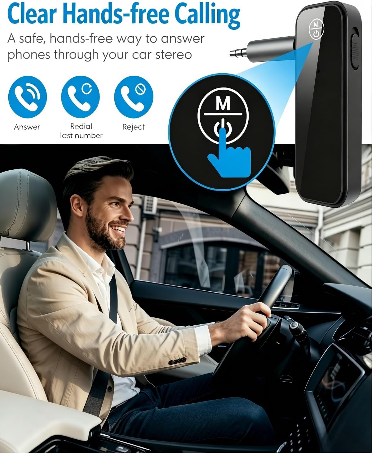 Bluetooth 5.4 Receiver for Car and Receiver, 2-in-1 Aux Bluetooth Adapter 3.5mm, Built-in Mic Hands-Free Calls Crystal Clear Sound, for Cars Headphones Home Stereo Speakers