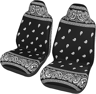 サウスウェスト ネイビーブルー バンダナ ペイズリー カーフロントシートカバー 2枚 ユニバーサル車両シート ストレッチ保護シートカバー 取り付け簡単 ほとんどの車、セダン、SUV、バンに適合