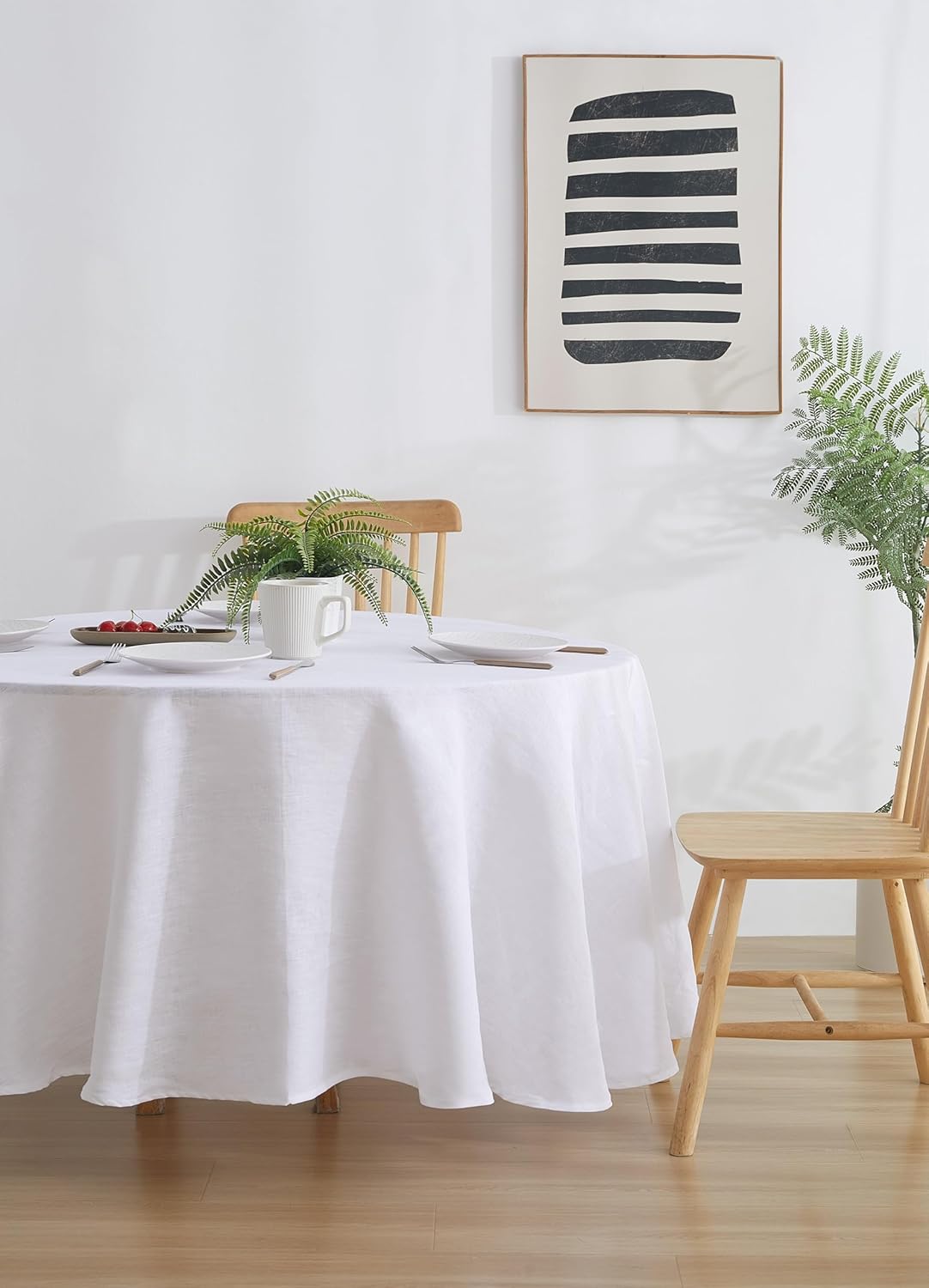100% French Flax Linen Round Tablecloth 70Inches for for Dinners, Parties, Easter, Halloween, Camping,Thanksgiving. Machine Washable, 6-8 Seats, 70''(Round), Natural Linen