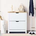 HOMCOM Cabinet de chaussures étroites, Space Armoire de rangement avec sabotage 2 Tiroirs et étagères réglables pour 6-12 paires de chaussures pour hall d'entrée et salon, blanc