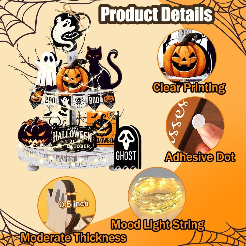 17 Pcs Giata Self-Standing Halloween Tiered Tray Decorations Set