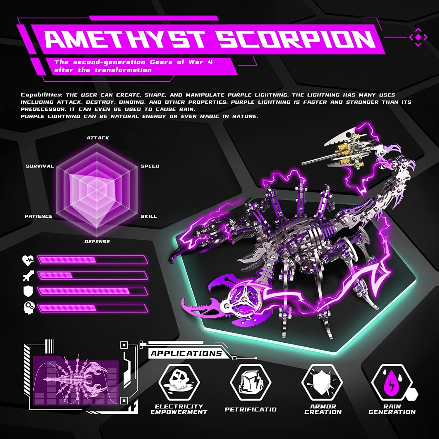 Puzzle 3D en Métal, Puzzle 3D en Metal Laser Cut Puzzles, Maquette Roi Scorpion, Jouet de Construction pour Enfants et Adultes, 454 Pièces (Violet)