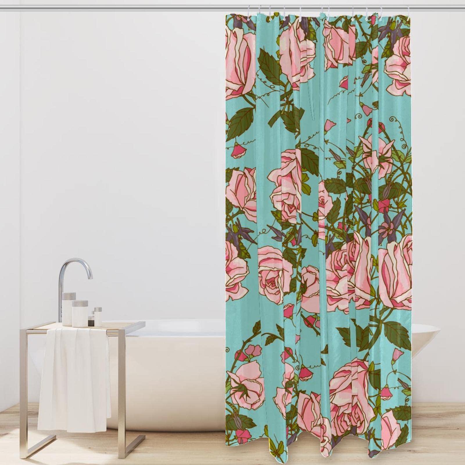 Tenda Da Doccia Floreale Retrò Anni '70, Con Margherite Rosa – 180x180 Cm – Tessuto Poliestere Con Ganci Inclusi - 4