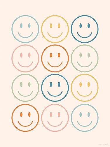 Póster de cara feliz, decoración de habitación estética retro pastel, arte de pared de los años 60 y 70, decoración de pared moderna para