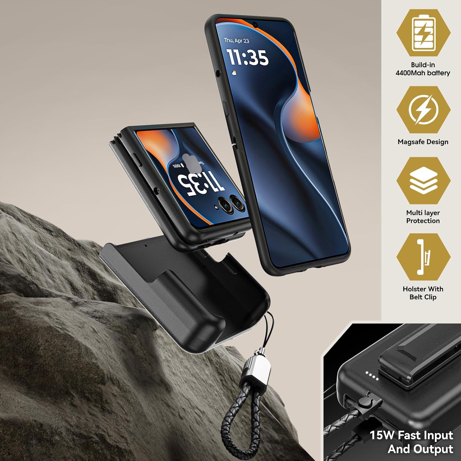 for Motorola Razr Ultra 2025 Case with 4400mah Battery Belt Clip Holster Razr Ultra 2025 Charging Phone Case (For Razr Ultra 2025)